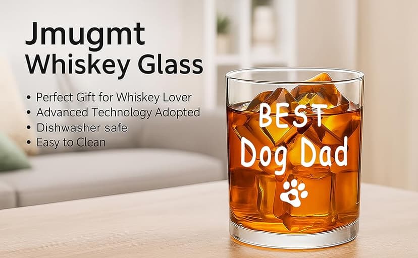 Best Dog Dad Whisky Glasses, Birthday Fathers Day Christmas Gifts for Dog Dad from Daughter Son Kids 10 OZ Old Fashioned Glass with Gift Box