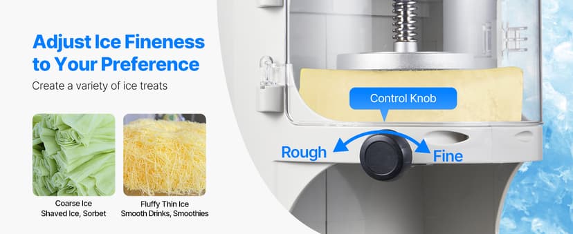VEVOR Commercial Ice Shaver Crusher, 220lbs/hr Electric Fluffy Ice & Snow Cone Machine, 250W 1500RPM Tabletop Fluffy Shaved-Ice Machine for Parties Events Snack Bar, Home and Commercial Use (White)