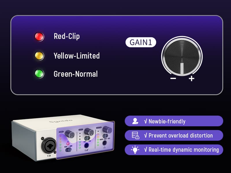Synido USB C Audio Interface for Recording Music, Streaming, Podcasting with XLR, Line Input, 24bit/48kHz, 48V Phantom Power, 2-channel, Silver