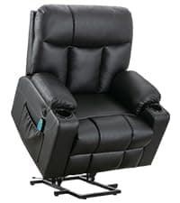 Bonzy Home Power Lift Recliner Chair for Elderly with Massage and Heating, Dual Motor Faux Leather Lift Chair with Spacious Seat, 2 Cup Holders, Adjustable Headrest (Grey Brown)