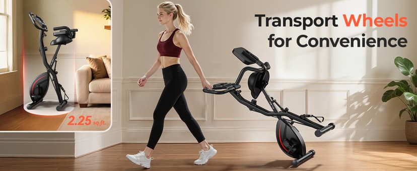 Pleny Folding Exercise Bike, 5 IN 1 Stationary Bikes for Home 6.6 LBS Flywheel, 330LB Weight Capacity Back Support Cushion Indoor Workout Cycling Bike for Home Gym