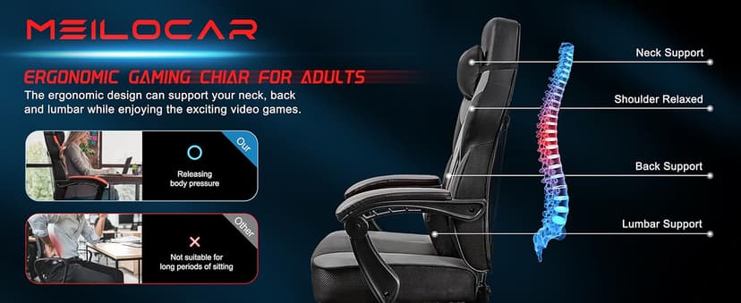 Gaming Chair for Adult, Computer Chair with Footrest Video Game Chair Big and Tall Gaming Chair with Massage Lumbar Support, Adjustable Height and 360° Swivel Seat(Grey)