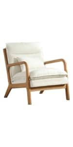 INZOY Mid Century Modern Chair with Wood Frame, Upholstered Armchair with Waist Cushion, Accent Chair for Living Room Bedroom Apartment, Easy Assembly, Beige
