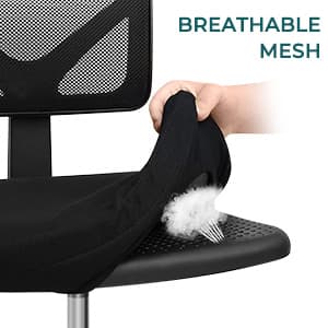 DUMOS Armless Office Chairs with Wheels, Ergonomic Adjustable Home Desk Swivel Rolling Task Chair No Arms, Comfy Mesh Mid Back Computer Work Vanity Desk Chairs for Small Spaces, New Black