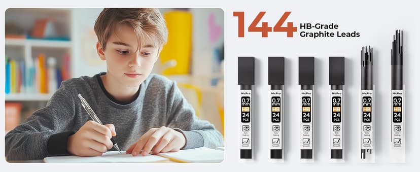 Nicpro 0.7 mm Art Mechanical Pencil Set in Storage Case, 3 PCS Metal Drafting Pencil Lead Pencil with 6 Tube HB Lead Refills, 3 Erasers, 9 PCS Eraser Refills for Artist Writing, Drawing, Sketching