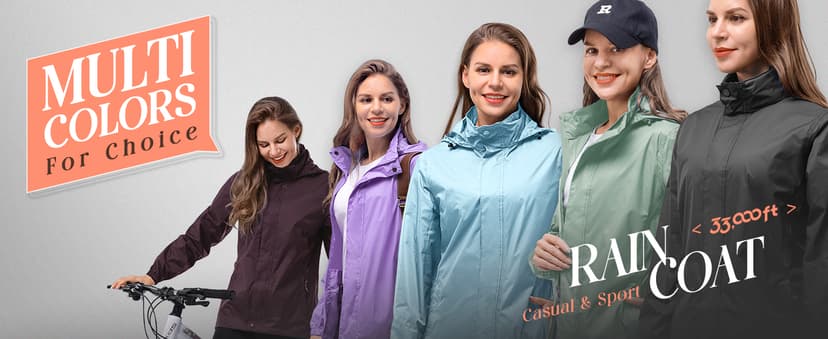 33,000ft Women's Rain Jacket Waterproof Lightweight Packable Raincoat with Hood for Golf Hiking Travel Windbreaker