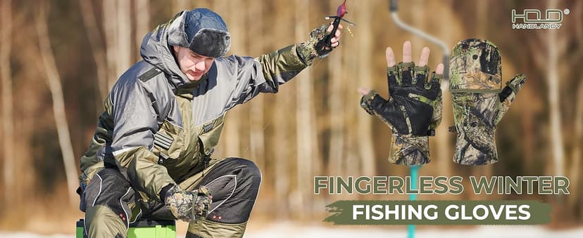HANDLANDY Cold Winter Weather Fishing Gloves for Men and Women,Fingerless Gloves Convertible Flip Top Mittens