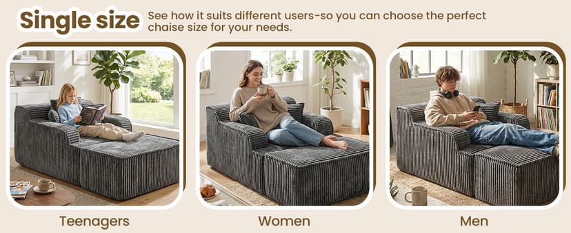 Chaise Lounge Chair Indoor,Boneless Chair with Ottoman,Comfy Reading Chair for Adults,Small Sofa Bed Couch for Living Room,Single Sleeper Chair Bed,Grey