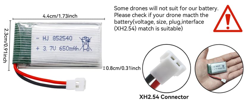 3.7v Drone Lipo Battery - 2 Pack 650mAh Rechargeable Batteries for SYMA X5 Serial UVA Quadcopter Drones XH2.54 Connector with 2 Chargers SYMA X5C X5SW X5SC WLtoys V252 XT Flyer