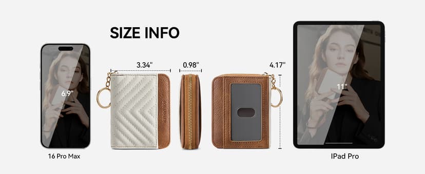 BOSTANTEN Credit Card Holder Wallet RFID Blocking Leather Small Wallet for Women Zipper Keychain Wallet with Wristlet Beige&Brown