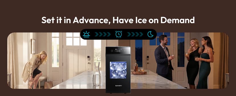 EUHOMY 2.4" Ice Ball Maker Countertop, 2Pcs Ready in 60Mins, 48Pcs/Day, 8H Timer, Self-Cleaning Sphere Ice Maker Machine with Crystal Clear Ice, Round Ice Cube Maker for Whiskey & Bourbon