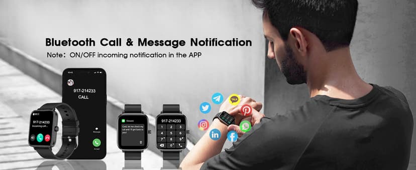 Smart Watch (Answer/Make Call): 1.85" Waterproof Fitness Trackers with 24-Hours Blood Pressure Heart Rate SpO2 Sleep Monitor Watches for Men Women, iPhone Android Compatible (Stone Black)