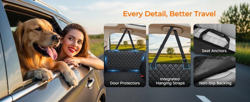 600D Oxford, Zippered Side Flaps, Scratch Resistant, Non-Slip, Easy to Install, With Seatbelt, For Sedan, SUV & Compact Truck URPOWER Dog Car Seat Cover for Back Seat, 100% Waterproof Hammock for Car B0727Y5ZD7
