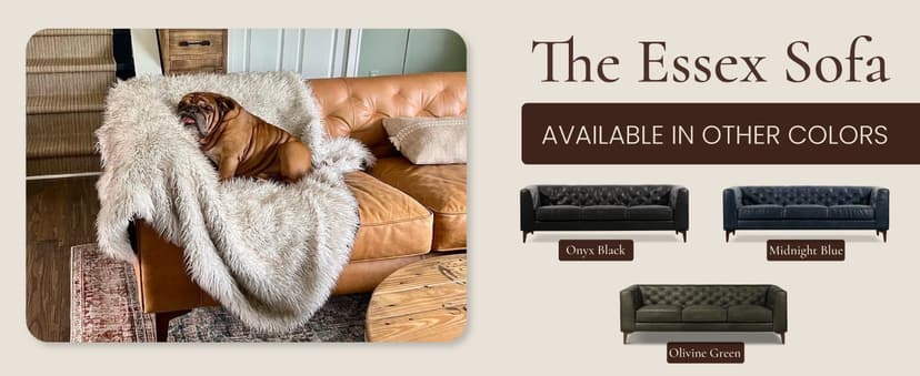 POLY & BARK Essex 89” Full-Grain Italian Leather Sofa – Tufted Back, Feather-Down Comfort, Solid Wood Frame, Cognac Tan