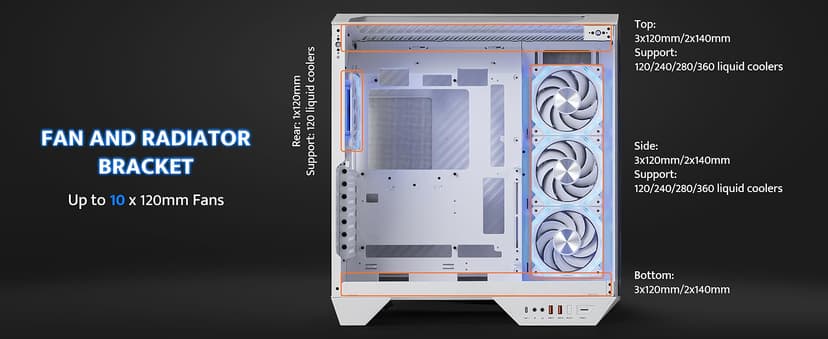 darkFlash Full-Tower ATX Gaming PC Case, Back Plug-in Motherboard, Vertical GPU Mounting, Dual-Chamber, Panoramic Glass, Up to 2 x 360mm Radiators, RTX 40 Compatible(DY470) (1 PWM ARGB Fans, White)