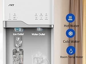 IKT 4-in-1 Hot/Cold Water Cooler with Ice Maker, 5 Gal, Bottom Load, Bullet Ice 22lbs Per Day Innovative Slim & Sleek Design for Home or Office White