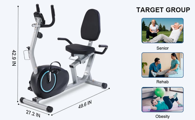 Recumbent Exercise Bike for Seniors - 400LB Weight Capacity Recumbent Bikes with Comfortable Seat, Pulse Sensor, 16-level Resistance, LCD Monitor