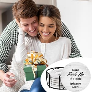 White Elephant Gifts for Adults, Funny Coasters Set of 6 with Holder Christmas Stocking Stuffers for Men Women, Gag Gifts Couples Birthday Housewarming Secret Santa Cool Friend Presents for Her Him