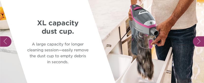 Shark HV371 Rocket Pro DLX Corded Stick, Removable Hand Vacuum, Advanced Swivel Steering, XL Cup, Crevice Tool, Upholstery Tool & Anti-Allergen Dust Brush, Fuchsia, Capacity