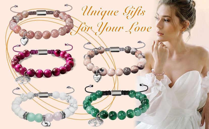 Stocking Stuffers for Teens, Christmas Gifts for Mom from Daughter Beaded Bracelets for Women Teen Girl Gifts Adjustable Charm Link Bead Birthday Graduation Gift for Her Girlfriend Sister