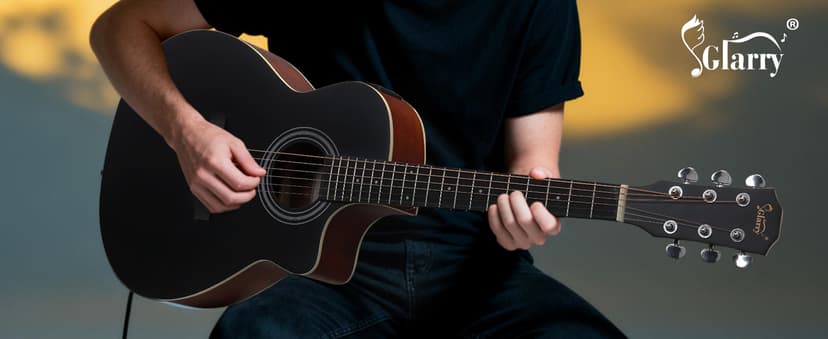 GLARRY 36in Acoustic Electric Guitar Beginner Kit with 15W Amp, 5-band EQ Dreadnought Design 6 Strings Electric Acoustic Guitar with Bag, Strap, Picks, Strings, Wrench (Black)