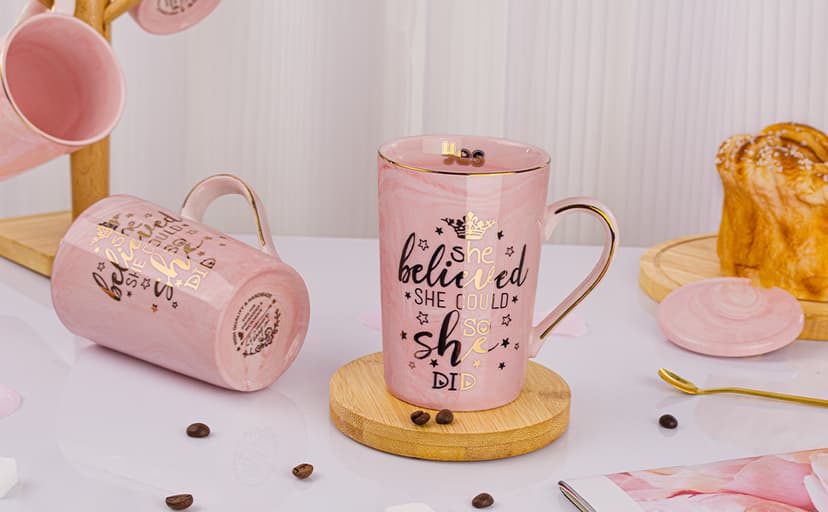 Valentines Spiritual Motivational Congratulations Gifts, 14oz Pink Ceramic Marble Gold Print Coffee Cup, Nicely Gift Boxed Graduation Gifts for Women Her 2026 - She Believed She Could So She Did Mug B0CZ993XBN