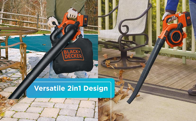 BLACK+DECKER Leaf Blower Cordless Leaf Vacuum and Mulcher Combo Kit, Battery and Charger Included, 40V 120 mph Air Speed, 6-Speed Dial, Built-in Scraper with Collection Bag (LSWV36)