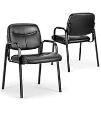Sweetcrispy Office Reception Guest Chair No Wheels Set of 2, Leather Stationary Waiting Room Chairs with Padded Arms for Elderly Desk Conference Room Lobby Table Side Salon, Inky