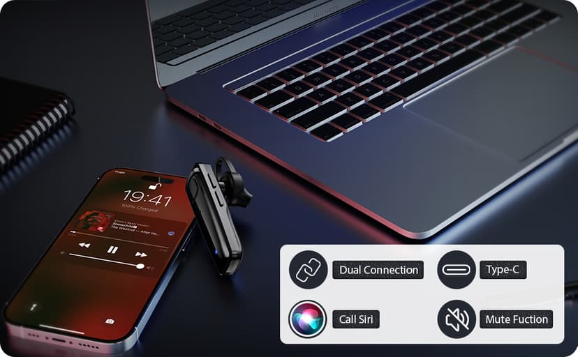 ADADPU Bluetooth Headset - V5.0 Wireless Handsfree Earpiece Built-in Dual Mic Noise Cancelling, 10 Days Standby 16Hrs HD Talktime Ultralight Headset for iPhone Android Samsung Laptop(Black)