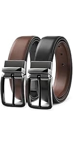 MILORDE Men's Leather Dress Belt 2Pack, Handmade, Genuine Leather, Fashion & Classic Designs for Work Business and Casual