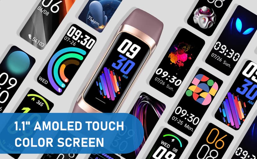 Fitness Tracker with 24/7Heart Rate, Blood Pressure, Sleep Tracking, Calorie, Activity Tracker with 1.1" AMOLED Color Screen, Waterproof Step Tracker for Android iPhones Women Men