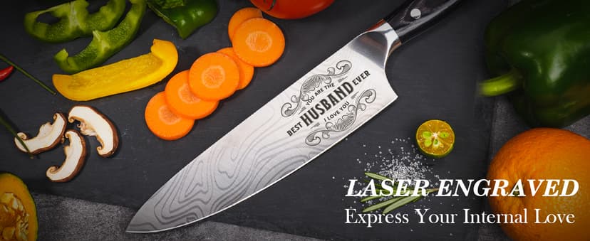 Anniversary Men Gifts for Him Husband, 8 inch Professional German Stainless Steel Chef Knife, Engraved Best Husband Ever Knife Gift, Christmas Anniversary Birthday Gifts for Men Husband