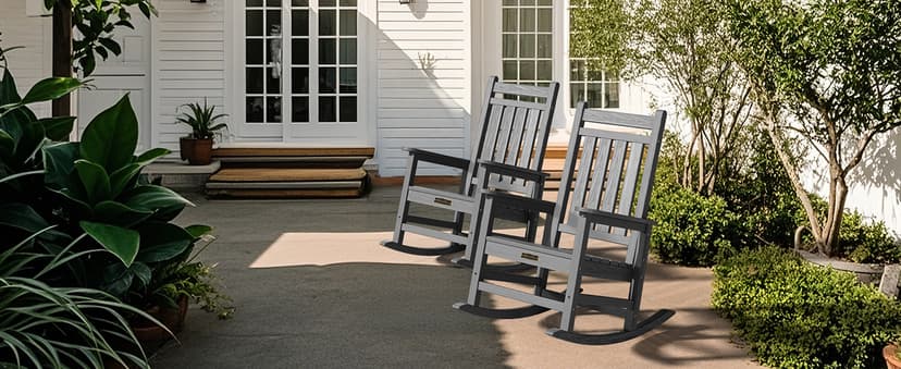 SERWALL Outdoor Rocking Chair Set of 2, HDPE Rocking Chairs for Adult, All Weather Porch Rockers for Lawn Garden, Grey