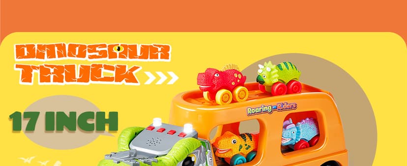 JOYIN Dinosaur Toys for Kids 2-4, Toddler Boy Toys, Dinosaur Carrier Truck with 6 Rubber Car Vehicles, Christmas Birthday Gifts with Music & Lights for 2 3 4 5 Year Old