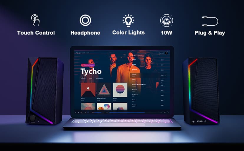 LENRUE Computer Speakers, USB/USB-C Powered PC Speakers with Loud Stereo Sound, Headphone-in for Desktop, iMac, MacBook, Laptop, Monitor (USB-C to USB Adapter Included)