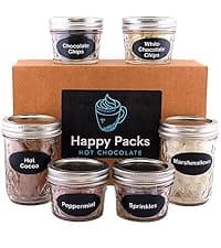 Hot Cocoa Bar Kit by Happy Packs, Includes Hot Cocoa Mix, Mini Marshmallows, Crushed Peppermint Candy, Chocolate Chips, White Chocolate Chips & Christmas Sprinkles, Premium Hot Chocolate Gift Sets