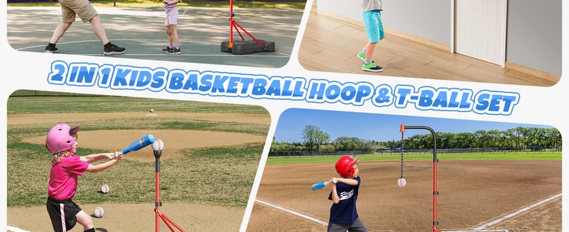 Adjustable basket ball Stand,Hanging Tee Baseball for Toddlers Boys Ages 2 3 4 5 6 7 8 Years Old, Outdoor Indoor Toys Gifts HopeRock 2 in 1 Kids Basketball Hoop and T Ball Set B0D53VWQGP