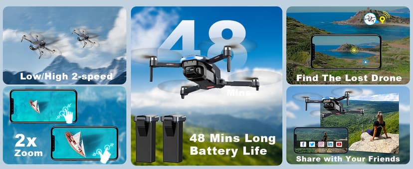 GPS Drone with 4K Camera for Adults, Foldable RC Quadcopter with 1312ft Range Video Transmission, 48 Mins Flight Time, Auto Return, Follow Me, Circle Fly, Waypoint Fly, Gesture Control