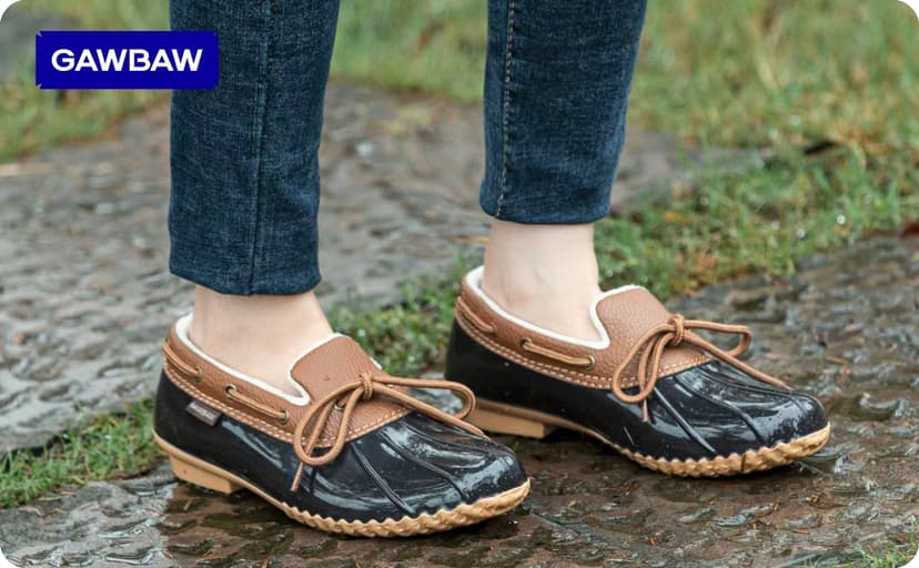 GAWBAW Flat Duck Shoes for Women - Slip On Waterproof Winter Ankle Rain Boots Short Garden Shoes