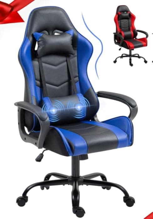 ECOTOUGE PC Massage Gaming Chair with Footrest Ergonomic Office Desk Chair Racing PU Leather Recliner Swivel Rocker with Headrest and Lumbar Pillow, Violet