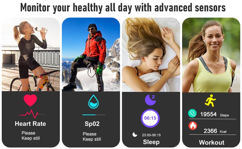 Fitness Tracker with Step Counter/Calories/Stopwatch, Activity Tracker, Health Tracker with Heart Rate Monitor, Sleep Tracker,1.10''AMOLED Touch Color Screen, Pedometer Watch for Women Men