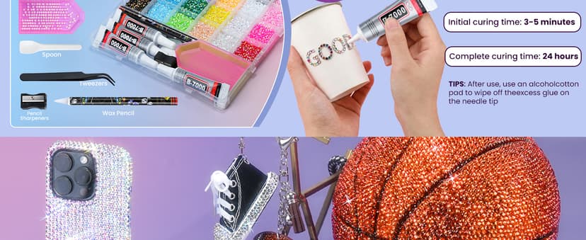 Muticolors 3mm Flatback Rhinestones with 4 Pcs B7000 Jewelry Glue & Tools for DIY Arts & Crafts Gifts 40000 Pcs Resin Jelly Rhinestones for Bedazzling, All-in-One Kit B0GGQVV82X