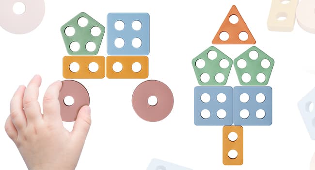 PEBIRA Montessori Toys for 1 2 Year Old, Wooden Sorting and Stacking Toys for Toddlers, Baby Shape Sorter and Color Stacker Blocks for Toddler, Preschool Learning Toy, Gift for 12-18 Month Boys Girls