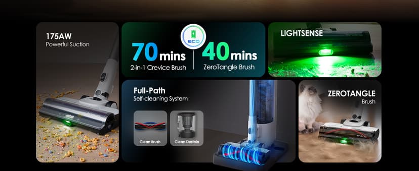 Tineco Pure ONE Station 5 Cordless Smart Vacuum with 2.5L Auto Dust Base, Full-Path Self-Cleaning, 175W Suction, ZeroTangle Tech, iLoop Smart Sensor, Suitbale for Hard Floor & Carpet