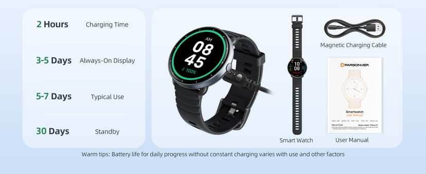 Parsonver Parsonver Swimming Smart Watch, 5ATM Waterproof for Pool & Open Water, Built-in GPS & Compass, AMOLED Screen Fitness Tracker with 100+ Sports Modes, Heart Rate & Sleep Monitor, AI Swim Analysis, Black