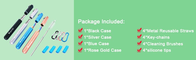 Travel Drinking Straws, Cruise Must Haves, Portable Foldable Stainless Steel Straws with Cases, Silicone Tips for Gifts Kynup Reusable Collapsible Metal Straws, Cruise Ship Essentials (4Pack) B07ZBZ6CCC
