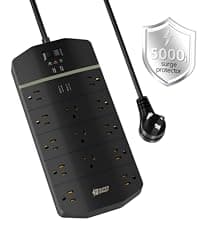 Power Strip, SUPERDANNY Surge Protector with 22 AC Outlets and 6 USB Charging Ports, 1875W/15A, 2100 Joules, 6.5Ft Flat Plug Heavy Duty Extension Cord for Home, Office, Dorm, Gaming Room, Black
