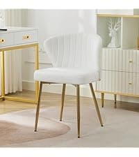 WUTUTUEE Fabric Dining Chair Modern Upholstered Swivel Dining Room Chairs Comfy Accent Armchair with Mid Back, Desk Arm Chair No Wheels for Kitchen/Living Room/Home Office, White