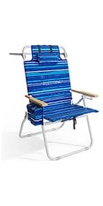 Yestomo Beach Chairs for Adults Heavy Duty, Compact Portable Lay Flat Folding Chair with Backpack Straps and Large Cooler Pouch, Support to 350LBS (Stripes_Blue&Cyan)
