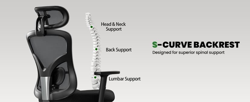 Marsail Ergonomic Office Chair Ergonomic Gaming Chair with Lumbar Support, 2D Headrest, Adjustable Armrests, Contoured Seat Cushion, Computer Desk Chair with Wheels for Home and Office